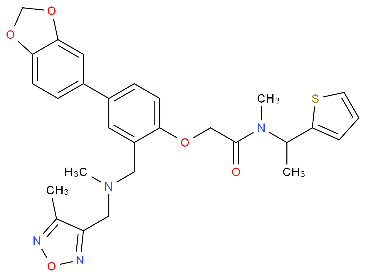 2-[4-(1,3-benzodioxol-5-yl)-2-({methyl[(4-methyl-1,2,5-oxadiazol-3-yl)methyl]amino}methyl)phenoxy]-N-methyl-N-[1-(2-thienyl)ethyl]acetamide_分子结构_CAS_)