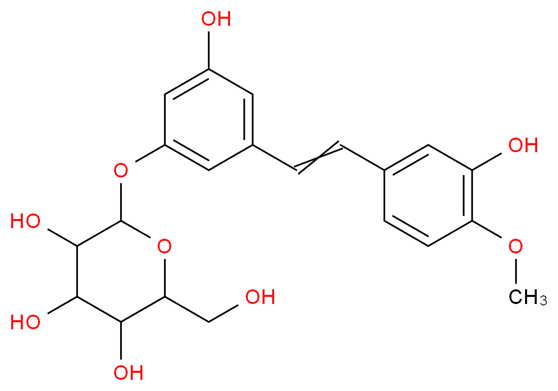 2-{3-hydroxy-5-[2-(3-hydroxy-4-methoxyphenyl)ethenyl]phenoxy}-6-(hydroxymethyl)oxane-3,4,5-triol_分子结构_CAS_155-58-8