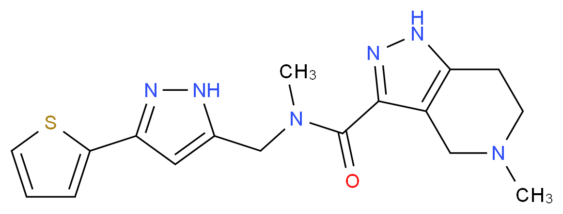 N,5-dimethyl-N-{[3-(2-thienyl)-1H-pyrazol-5-yl]methyl}-4,5,6,7-tetrahydro-1H-pyrazolo[4,3-c]pyridine-3-carboxamide_分子结构_CAS_)