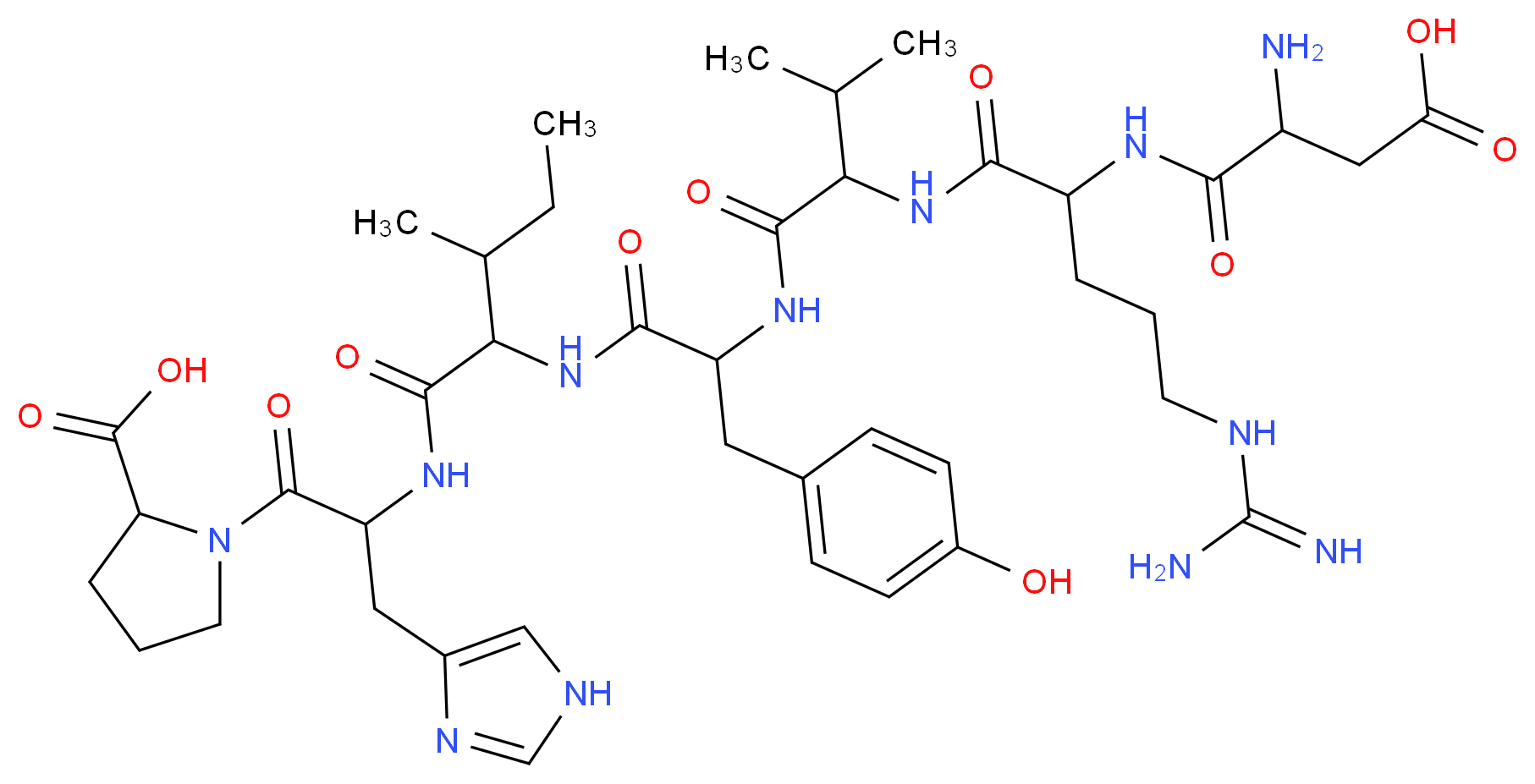 1-{2-[2-(2-{2-[2-(2-amino-3-carboxypropanamido)-5-carbamimidamidopentanamido]-3-methylbutanamido}-3-(4-hydroxyphenyl)propanamido)-3-methylpentanamido]-3-(1H-imidazol-5-yl)propanoyl}pyrrolidine-2-carboxylic acid_分子结构_CAS_51833-78-4