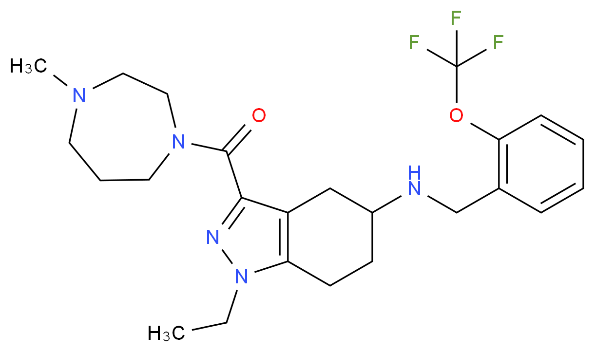 1-ethyl-3-[(4-methyl-1,4-diazepan-1-yl)carbonyl]-N-[2-(trifluoromethoxy)benzyl]-4,5,6,7-tetrahydro-1H-indazol-5-amine_分子结构_CAS_)