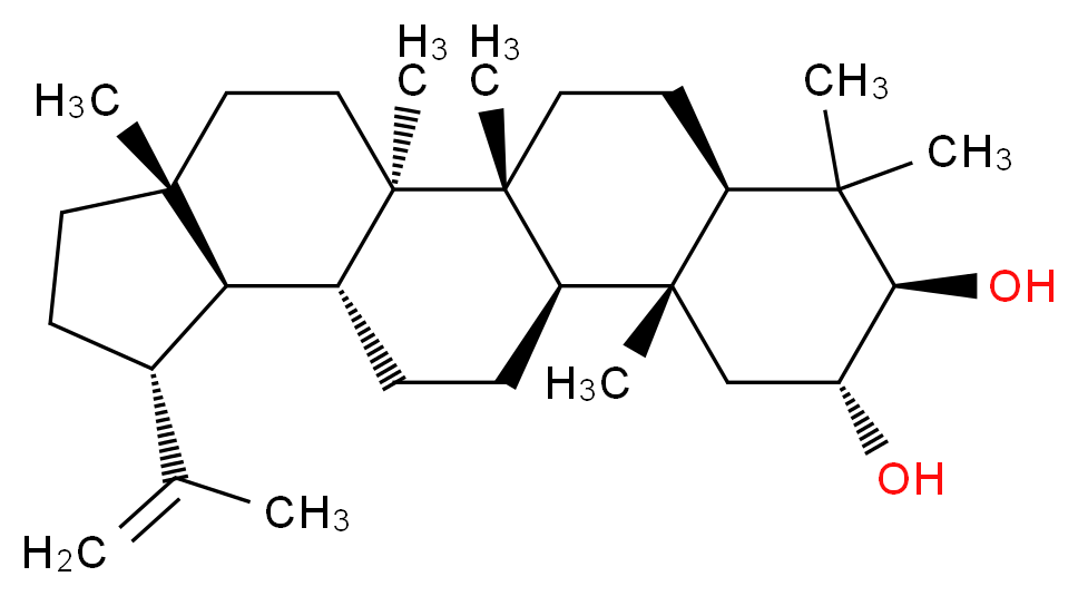 (1R,2R,5R,8R,9R,10R,13R,14R,16R,17R,19R)-1,2,5,14,18,18-hexamethyl-8-(prop-1-en-2-yl)pentacyclo[11.8.0.0<sup>2</sup>,<sup>1</sup><sup>0</sup>.0<sup>5</sup>,<sup>9</sup>.0<sup>1</sup><sup>4</sup>,<sup>1</sup><sup>9</sup>]henicosane-16,17-diol_分子结构_CAS_61448-03-1