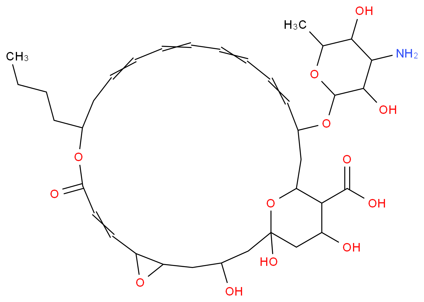 22-[(4-amino-3,5-dihydroxy-6-methyloxan-2-yl)oxy]-12-butyl-1,3,26-trihydroxy-10-oxo-6,11,28-trioxatricyclo[22.3.1.0<sup>5</sup>,<sup>7</sup>]octacosa-8,14,16,18,20-pentaene-25-carboxylic acid_分子结构_CAS_13058-67-8