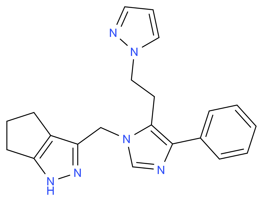 3-({4-phenyl-5-[2-(1H-pyrazol-1-yl)ethyl]-1H-imidazol-1-yl}methyl)-1,4,5,6-tetrahydrocyclopenta[c]pyrazole_分子结构_CAS_)