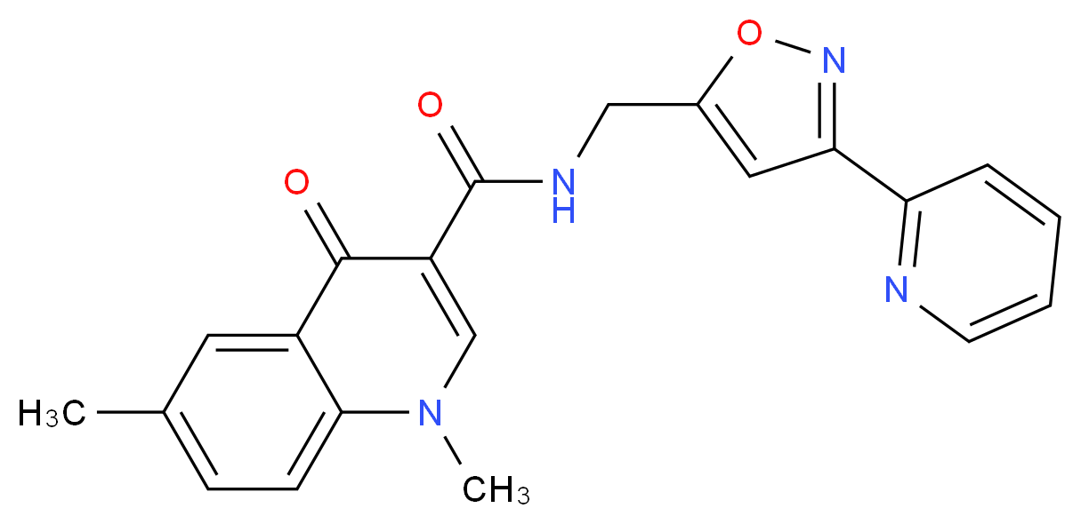1,6-dimethyl-4-oxo-N-[(3-pyridin-2-ylisoxazol-5-yl)methyl]-1,4-dihydroquinoline-3-carboxamide_分子结构_CAS_)