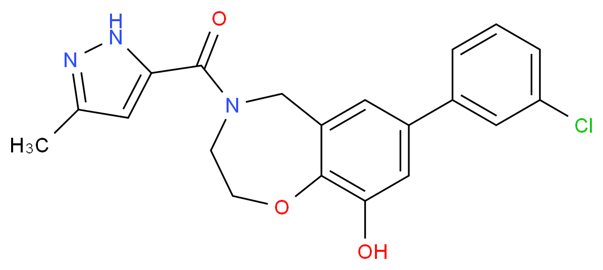 7-(3-chlorophenyl)-4-[(3-methyl-1H-pyrazol-5-yl)carbonyl]-2,3,4,5-tetrahydro-1,4-benzoxazepin-9-ol_分子结构_CAS_)