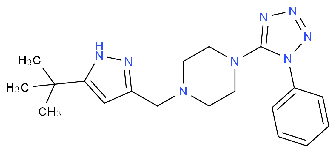 1-[(5-tert-butyl-1H-pyrazol-3-yl)methyl]-4-(1-phenyl-1H-tetrazol-5-yl)piperazine_分子结构_CAS_)