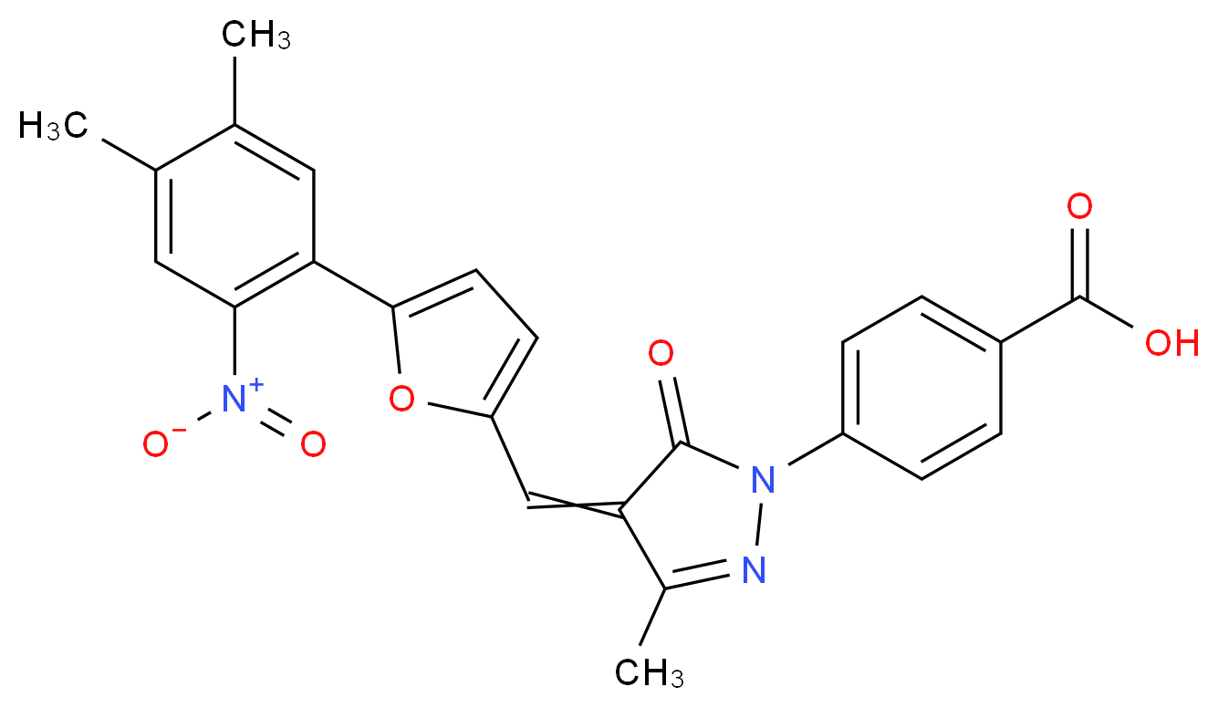 4-(4-{[5-(4,5-dimethyl-2-nitrophenyl)furan-2-yl]methylidene}-3-methyl-5-oxo-4,5-dihydro-1H-pyrazol-1-yl)benzoic acid_分子结构_CAS_328968-36-1