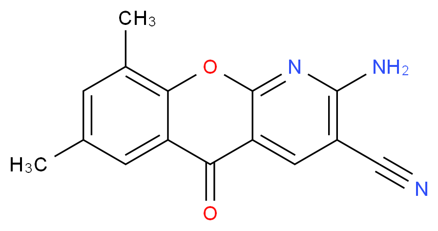 2-amino-7,9-dimethyl-5-oxo-5H-chromeno[2,3-b]pyridine-3-carbonitrile_分子结构_CAS_206658-82-4