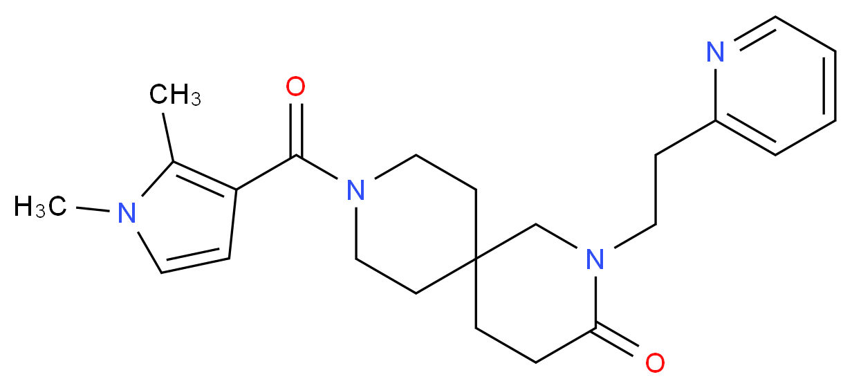 9-[(1,2-dimethyl-1H-pyrrol-3-yl)carbonyl]-2-(2-pyridin-2-ylethyl)-2,9-diazaspiro[5.5]undecan-3-one_分子结构_CAS_)