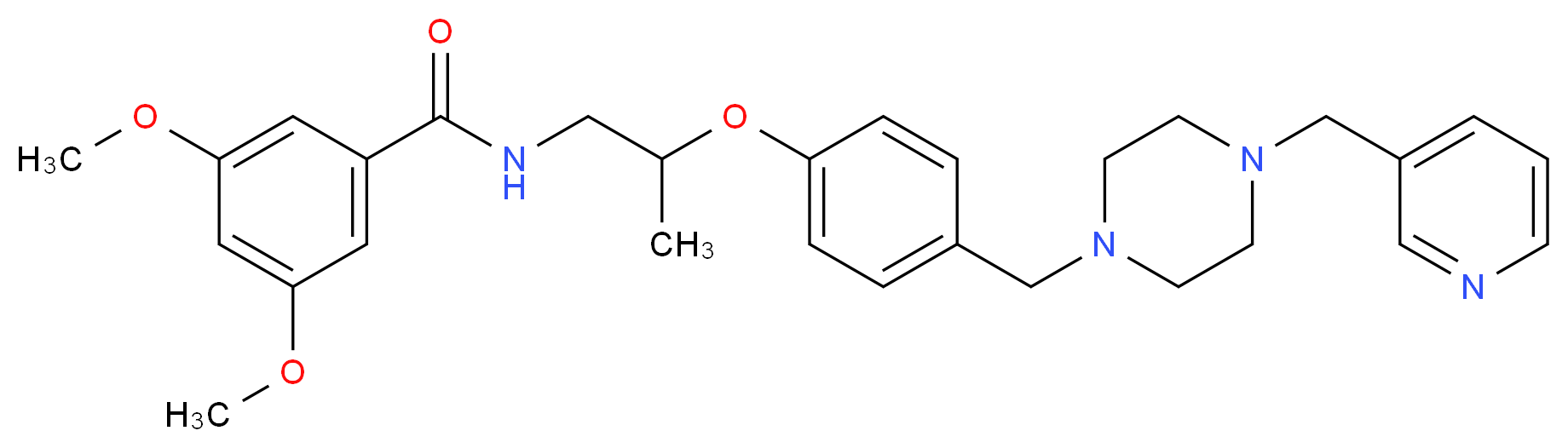 3,5-dimethoxy-N-[2-(4-{[4-(3-pyridinylmethyl)-1-piperazinyl]methyl}phenoxy)propyl]benzamide_分子结构_CAS_)