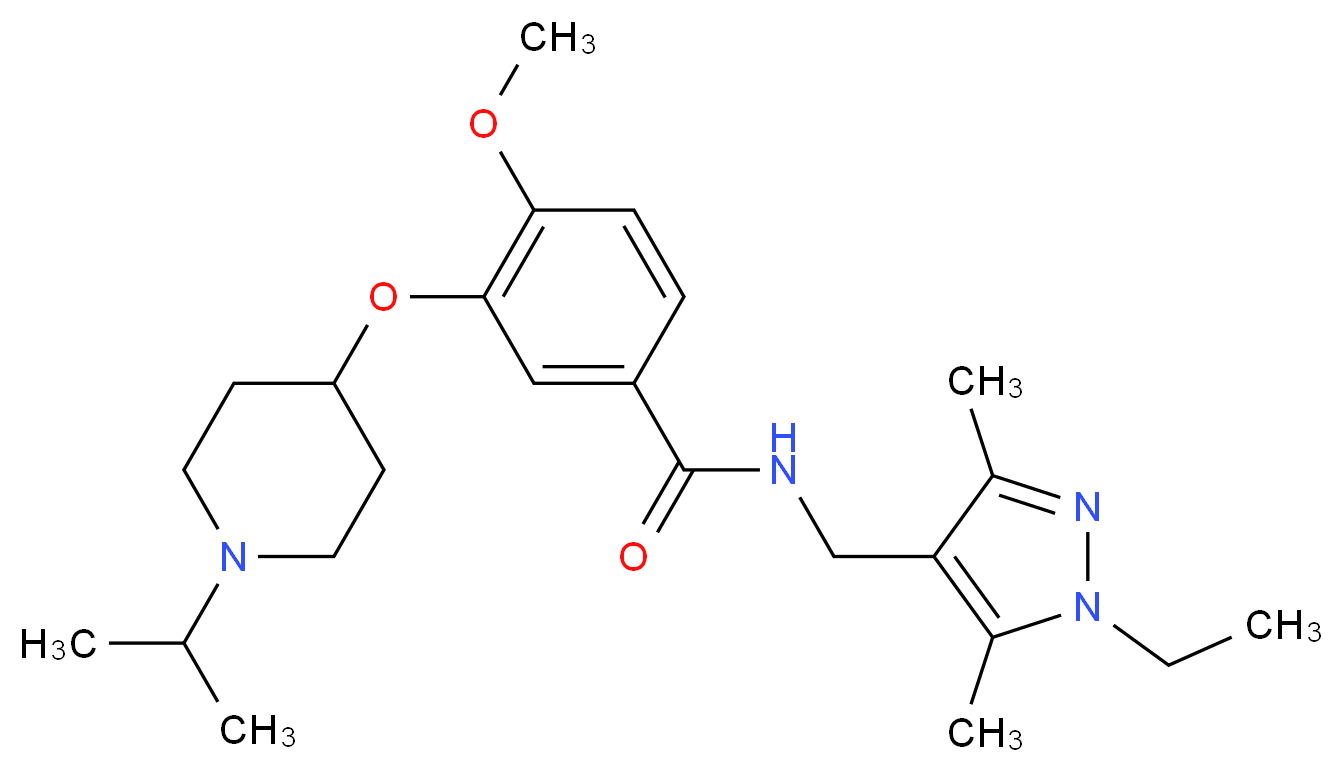 N-[(1-ethyl-3,5-dimethyl-1H-pyrazol-4-yl)methyl]-3-[(1-isopropyl-4-piperidinyl)oxy]-4-methoxybenzamide_分子结构_CAS_)