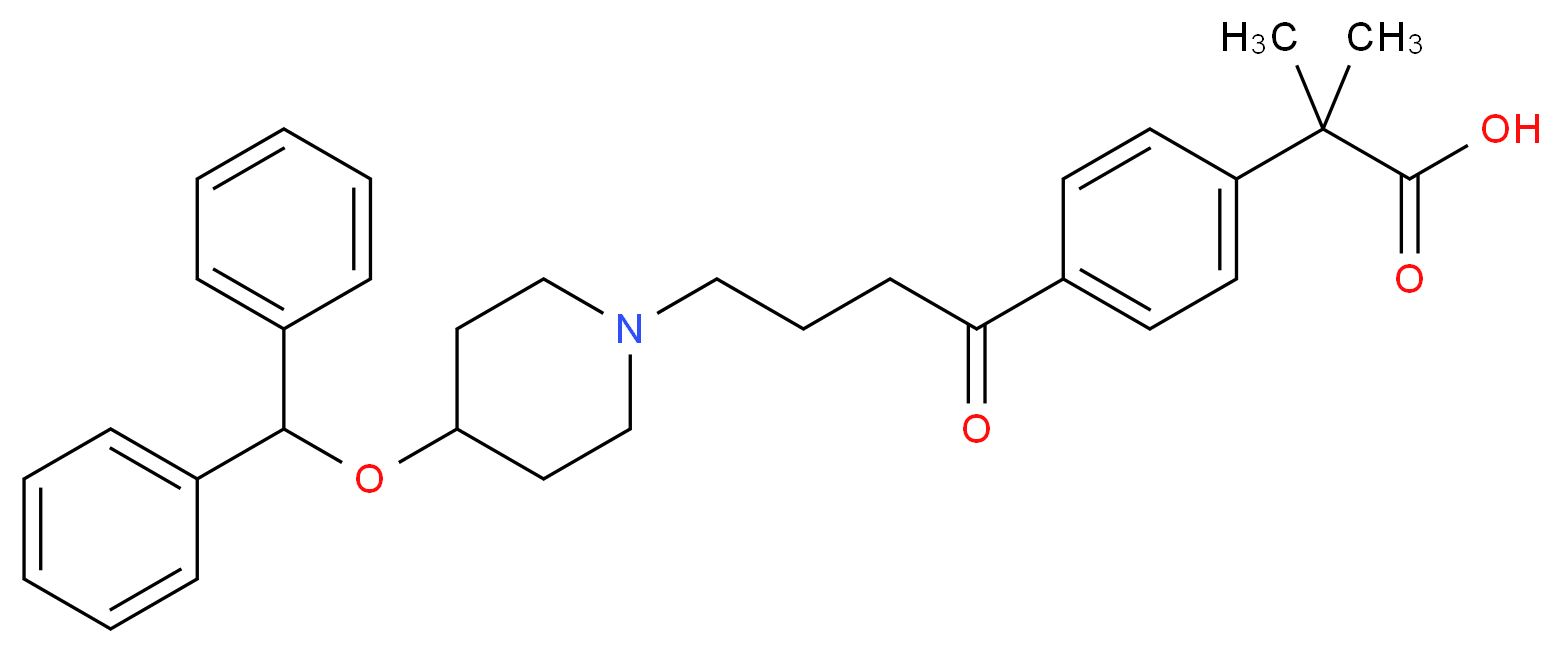 2-(4-{4-[4-(diphenylmethoxy)piperidin-1-yl]butanoyl}phenyl)-2-methylpropanoic acid_分子结构_CAS_90729-42-3