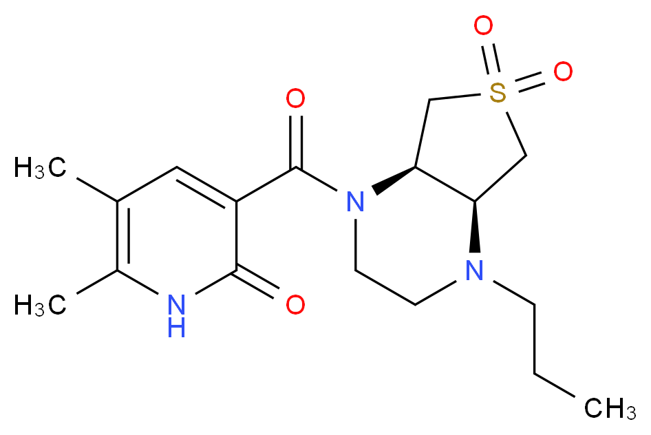3-{[(4aS*,7aR*)-6,6-dioxido-4-propylhexahydrothieno[3,4-b]pyrazin-1(2H)-yl]carbonyl}-5,6-dimethyl-2(1H)-pyridinone_分子结构_CAS_)