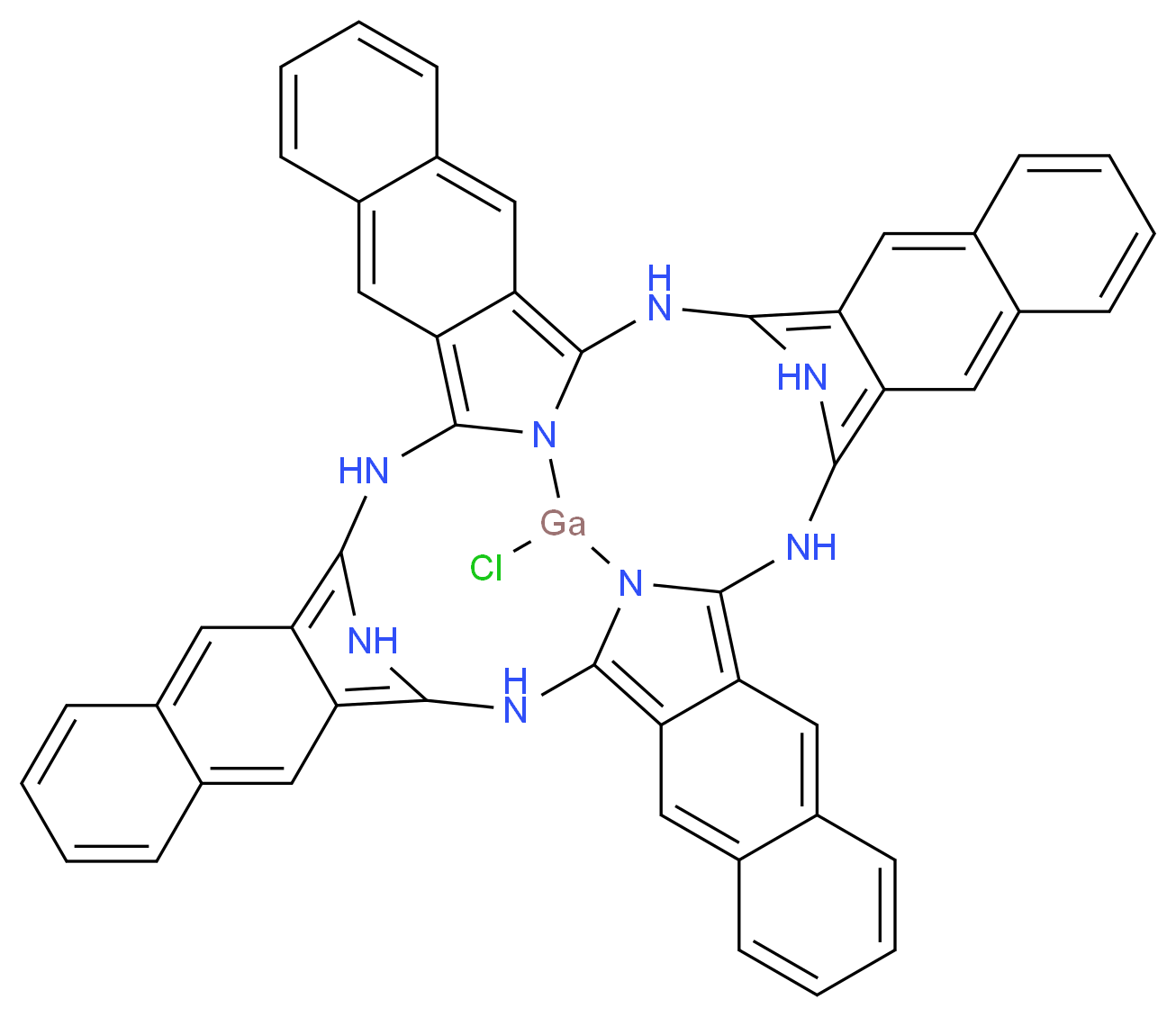 54-chloro-13,26,39,52,53,55,56,57-octaaza-54-gallatetradecacyclo[25.25.3.1<sup>1</sup><sup>4</sup>,<sup>2</sup><sup>5</sup>.1<sup>4</sup><sup>0</sup>,<sup>5</sup><sup>1</sup>.0<sup>2</sup>,<sup>1</sup><sup>1</sup>.0<sup>4</sup>,<sup>9</sup>.0<sup>1</sup><sup>2</sup>,<sup>5</sup><sup>3</sup>.0<sup>1</sup><sup>5</sup>,<sup>2</sup><sup>4</sup>.0<sup>1</sup><sup>7</sup>,<sup>2</sup><sup>2</sup>.0<sup>2</sup><sup>8</sup>,<sup>3</sup><sup>7</sup>.0<sup>3</sup><sup>0</sup>,<sup>3</sup><sup>5</sup>.0<sup>3</sup><sup>8</sup>,<sup>5</sup><sup>5</sup>.0<sup>4</sup><sup>1</sup>,<sup>5</sup><sup>0</sup>.0<sup>4</sup><sup>3</sup>,<sup>4</sup><sup>8</sup>]heptapentaconta-1,3,5,7,9,11,14,16,18,20,22,24,27,29,31,33,35,37,40,42,44,46,48,50-tetracosaene_分子结构_CAS_142700-78-5