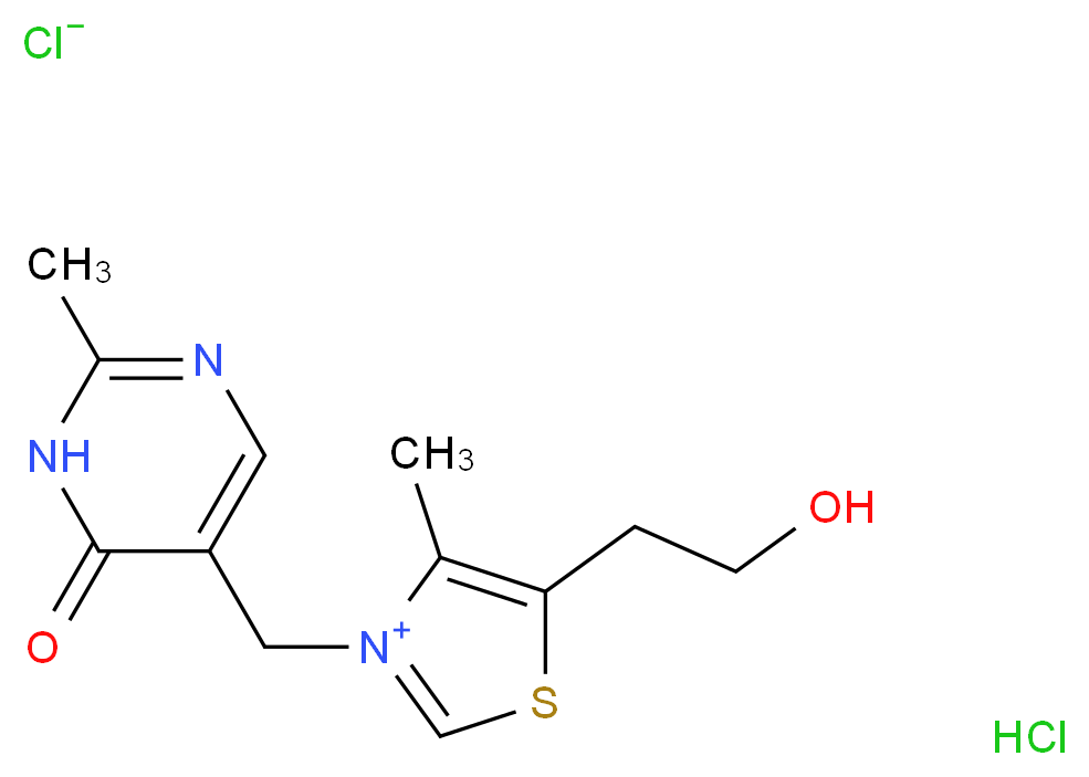 5-(2-hydroxyethyl)-4-methyl-3-[(2-methyl-6-oxo-1,6-dihydropyrimidin-5-yl)methyl]-1,3-thiazol-3-ium chloride hydrochloride_分子结构_CAS_614-05-1