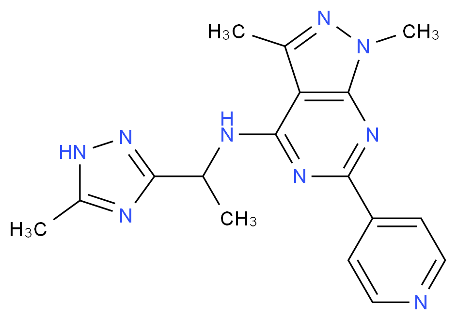 1,3-dimethyl-N-[1-(5-methyl-1H-1,2,4-triazol-3-yl)ethyl]-6-(4-pyridinyl)-1H-pyrazolo[3,4-d]pyrimidin-4-amine_分子结构_CAS_)