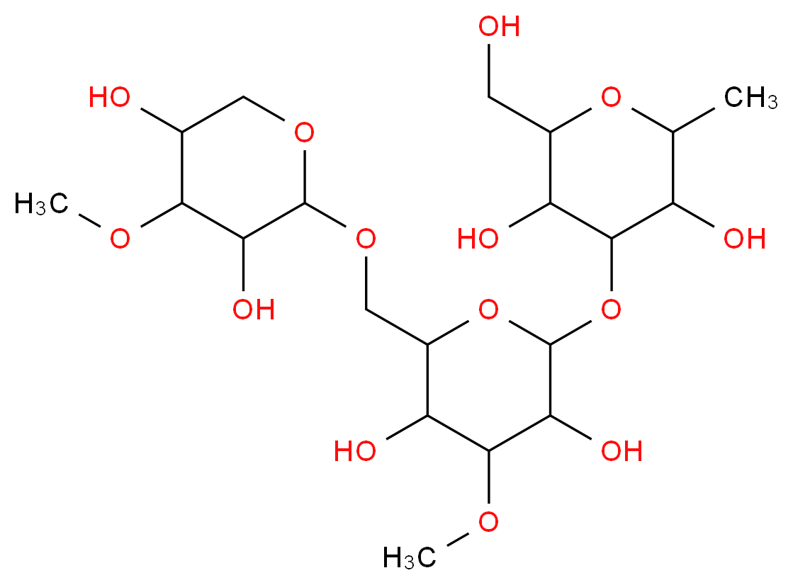 4-[(6-{[(3,5-dihydroxy-4-methoxyoxan-2-yl)oxy]methyl}-3,5-dihydroxy-4-methoxyoxan-2-yl)oxy]-2-(hydroxymethyl)-6-methyloxane-3,5-diol_分子结构_CAS_9036-66-2