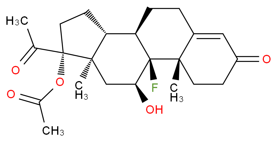 (1S,2S,10R,11R,14R,15R,17S)-14-acetyl-1-fluoro-17-hydroxy-2,15-dimethyl-5-oxotetracyclo[8.7.0.0<sup>2</sup>,<sup>7</sup>.0<sup>1</sup><sup>1</sup>,<sup>1</sup><sup>5</sup>]heptadec-6-en-14-yl acetate_分子结构_CAS_2529-45-5