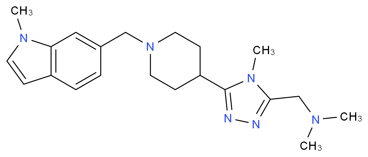 N,N-dimethyl-1-(4-methyl-5-{1-[(1-methyl-1H-indol-6-yl)methyl]piperidin-4-yl}-4H-1,2,4-triazol-3-yl)methanamine_分子结构_CAS_)