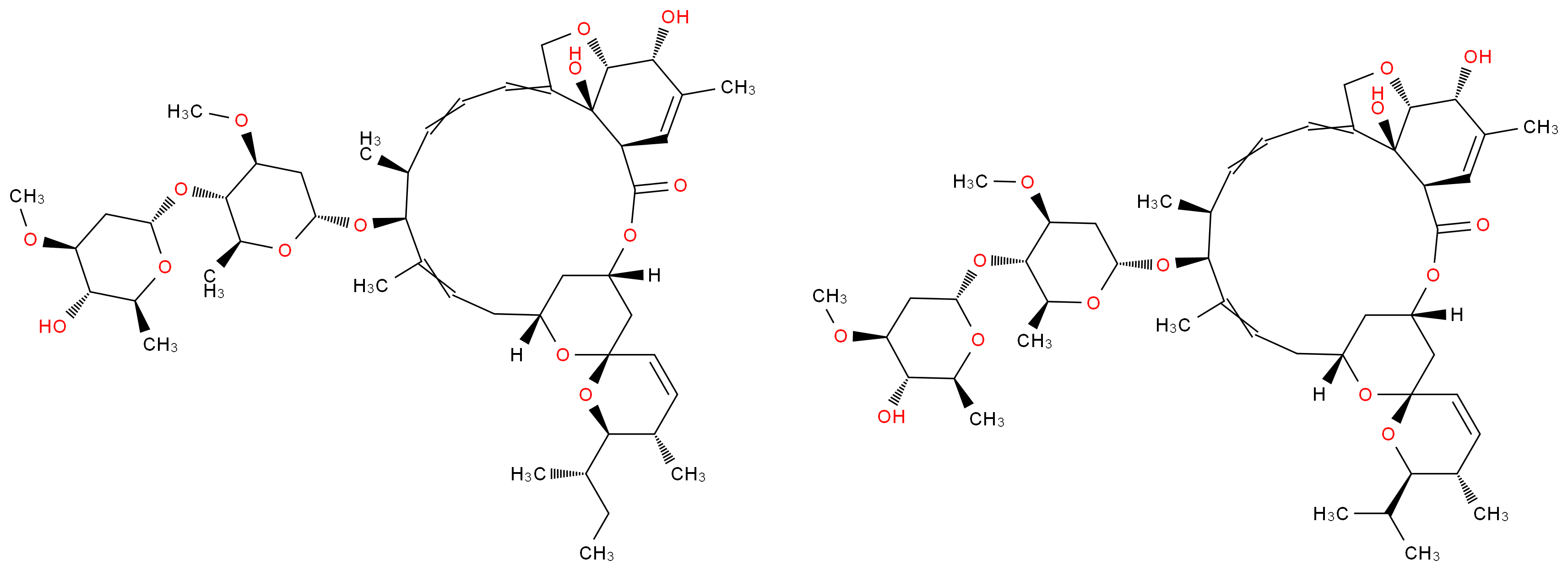 (1'R,2S,4'S,5S,6R,8'R,12'S,13'S,20'R,21'R,24'S)-21',24'-dihydroxy-12'-{[(2R,4S,5S,6S)-5-{[(2S,4S,5S,6S)-5-hydroxy-4-methoxy-6-methyloxan-2-yl]oxy}-4-methoxy-6-methyloxan-2-yl]oxy}-5,11',13',22'-tetramethyl-6-(propan-2-yl)-5,6-dihydro-3',7',19'-trioxaspiro[pyran-2,6'-tetracyclo[15.6.1.1<sup>4</sup>,<sup>8</sup>.0<sup>2</sup><sup>0</sup>,<sup>2</sup><sup>4</sup>]pentacosane]-10',14',16',22'-tetraen-2'-one; (1'R,2S,4'S,5S,6R,8'R,12'S,13'S,20'R,21'R,24'S)-6-[(2S)-butan-2-yl]-21',24'-dihydroxy-12'-{[(2R,4S,5S,6S)-5-{[(2S,4S,5S,6S)-5-hydroxy-4-methoxy-6-methyloxan-2-yl]oxy}-4-methoxy-6-methyloxan-2-yl]oxy}-5,11',13',22'-tetramethyl-5,6-dihydro-3',7',19'-trioxaspiro[pyran-2,6'-tetracyclo[15.6.1.1<sup>4</sup>,<sup>8</sup>.0<sup>2</sup><sup>0</sup>,<sup>2</sup><sup>4</sup>]pentacosane]-10',14',16',22'-tetraen-2'-one_分子结构_CAS_71751-41-2