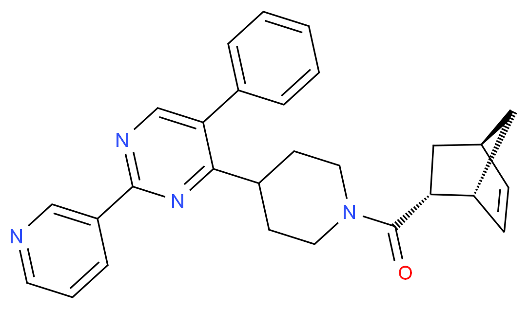 4-{1-[(1R*,2R*,4R*)-bicyclo[2.2.1]hept-5-en-2-ylcarbonyl]-4-piperidinyl}-5-phenyl-2-(3-pyridinyl)pyrimidine_分子结构_CAS_)