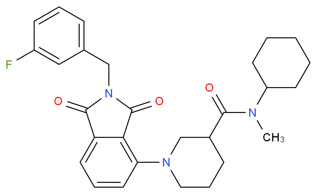 N-cyclohexyl-1-[2-(3-fluorobenzyl)-1,3-dioxo-2,3-dihydro-1H-isoindol-4-yl]-N-methyl-3-piperidinecarboxamide_分子结构_CAS_)