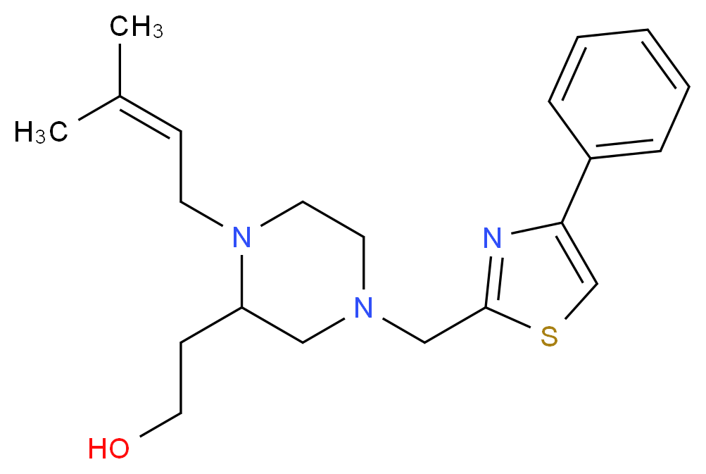 2-{1-(3-methyl-2-buten-1-yl)-4-[(4-phenyl-1,3-thiazol-2-yl)methyl]-2-piperazinyl}ethanol_分子结构_CAS_)
