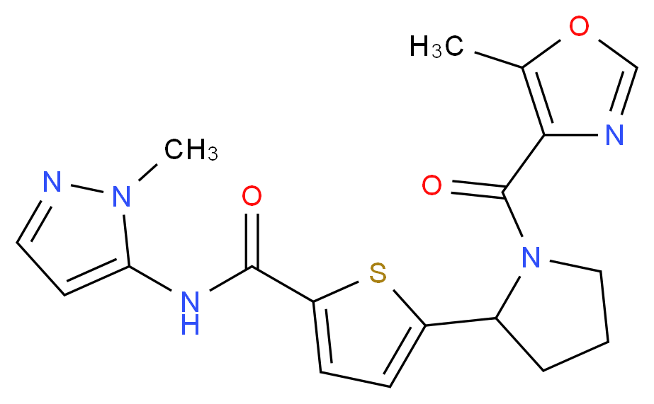 5-{1-[(5-methyl-1,3-oxazol-4-yl)carbonyl]-2-pyrrolidinyl}-N-(1-methyl-1H-pyrazol-5-yl)-2-thiophenecarboxamide_分子结构_CAS_)