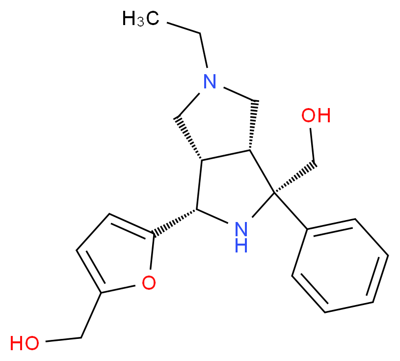 {(1S*,3S*,3aS*,6aR*)-5-ethyl-3-[5-(hydroxymethyl)-2-furyl]-1-phenyloctahydropyrrolo[3,4-c]pyrrol-1-yl}methanol_分子结构_CAS_)