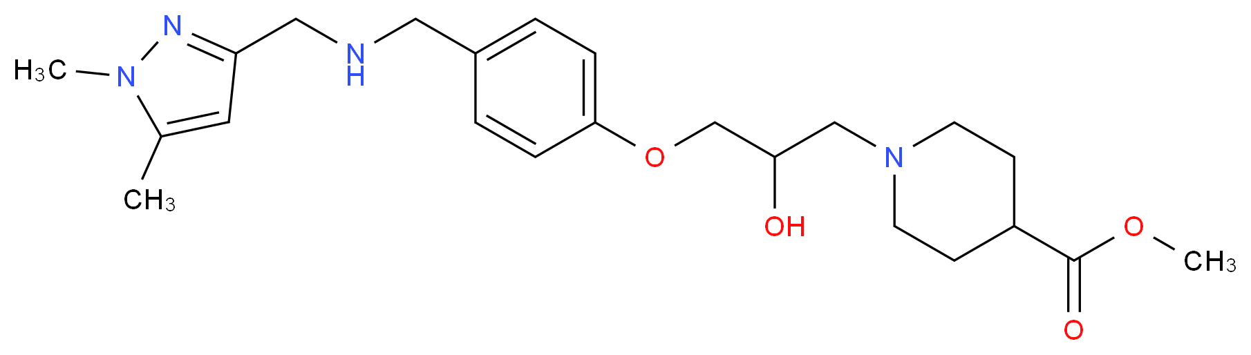 methyl 1-{3-[4-({[(1,5-dimethyl-1H-pyrazol-3-yl)methyl]amino}methyl)phenoxy]-2-hydroxypropyl}-4-piperidinecarboxylate_分子结构_CAS_)