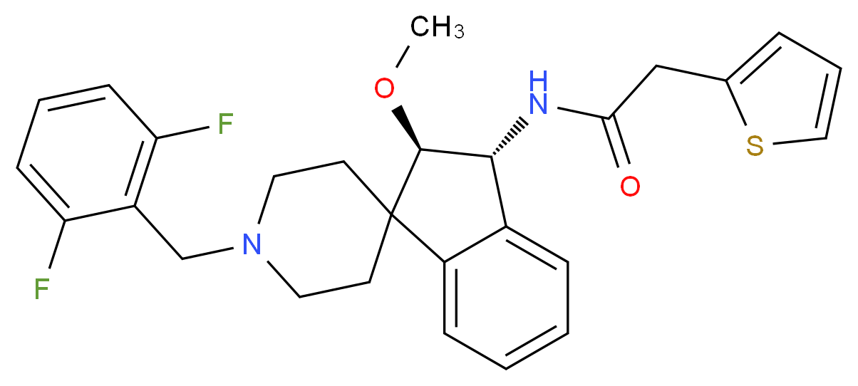 N-[(2R*,3R*)-1'-(2,6-difluorobenzyl)-2-methoxy-2,3-dihydrospiro[indene-1,4'-piperidin]-3-yl]-2-(2-thienyl)acetamide_分子结构_CAS_)