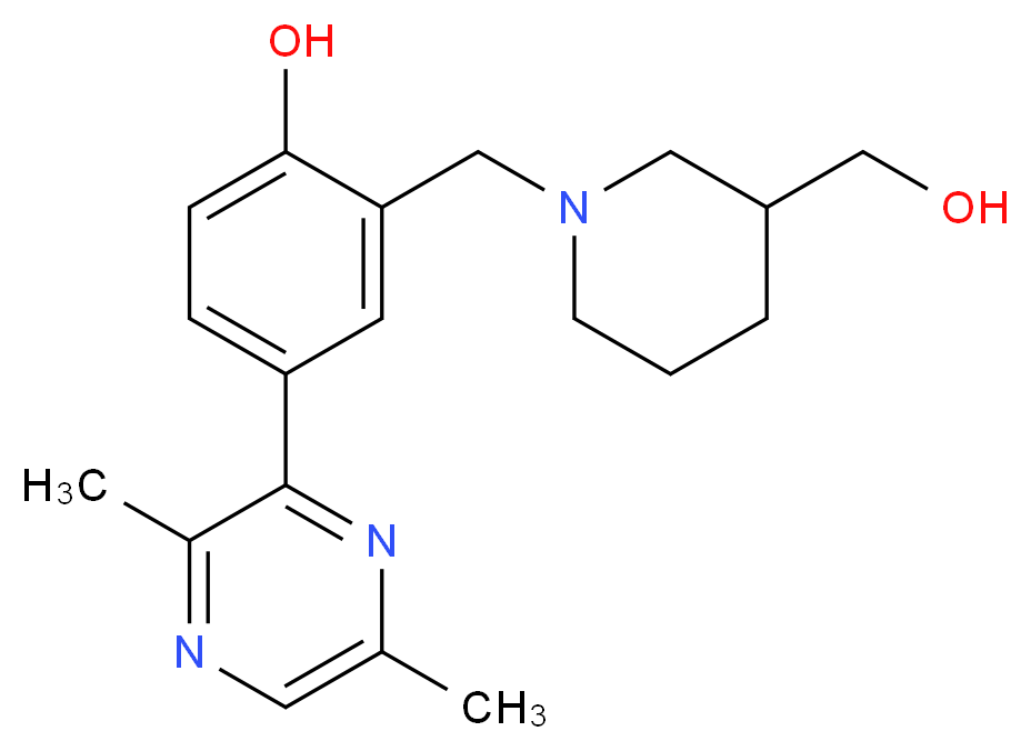 4-(3,6-dimethyl-2-pyrazinyl)-2-{[3-(hydroxymethyl)-1-piperidinyl]methyl}phenol_分子结构_CAS_)