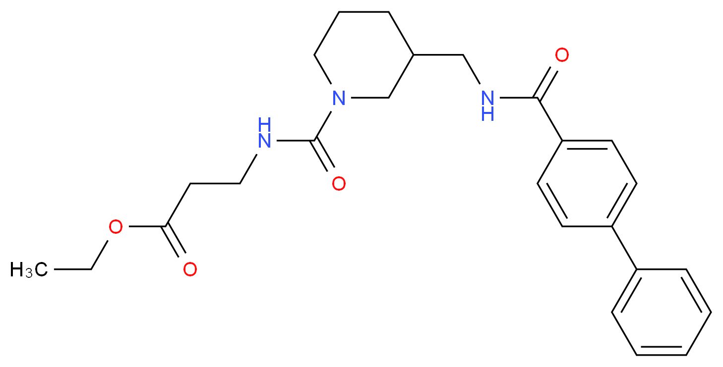 ethyl N-[(3-{[(4-biphenylylcarbonyl)amino]methyl}-1-piperidinyl)carbonyl]-beta-alaninate_分子结构_CAS_)