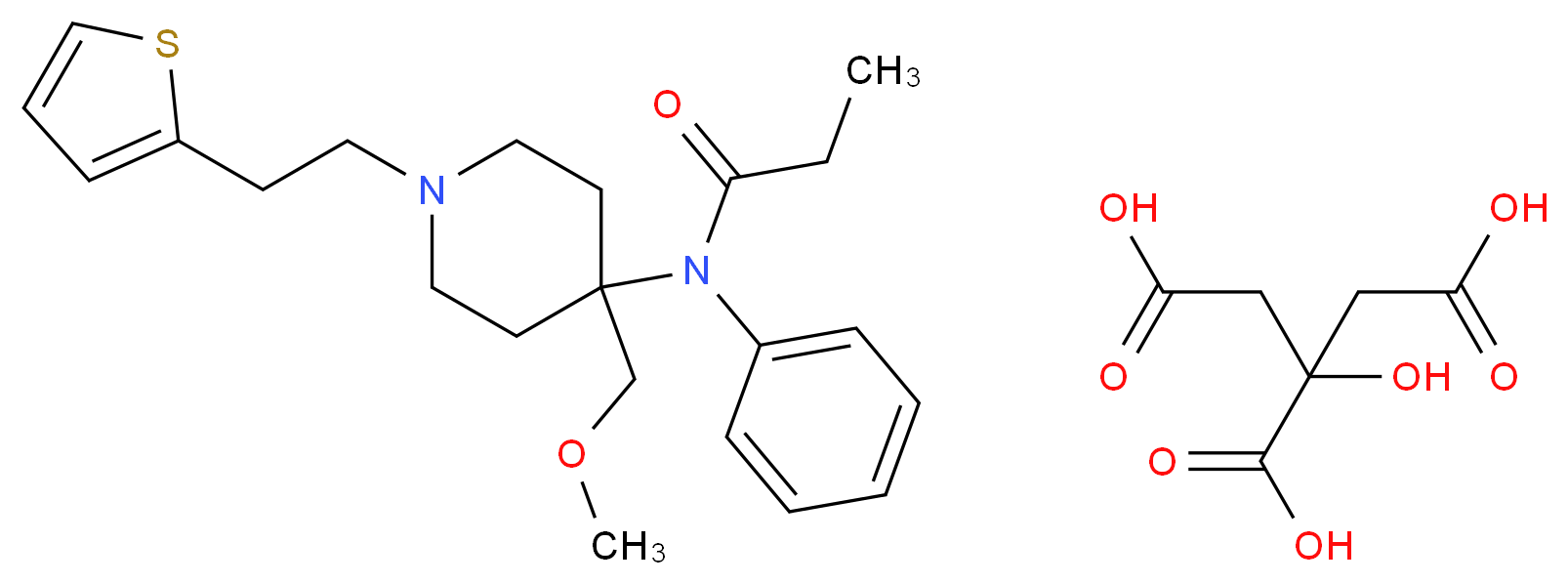 2-hydroxypropane-1,2,3-tricarboxylic acid; N-[4-(methoxymethyl)-1-[2-(thiophen-2-yl)ethyl]piperidin-4-yl]-N-phenylpropanamide_分子结构_CAS_60561-17-3