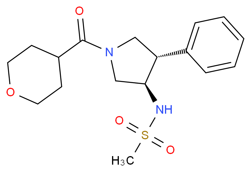 N-[(3R*,4S*)-4-phenyl-1-(tetrahydro-2H-pyran-4-ylcarbonyl)-3-pyrrolidinyl]methanesulfonamide_分子结构_CAS_)