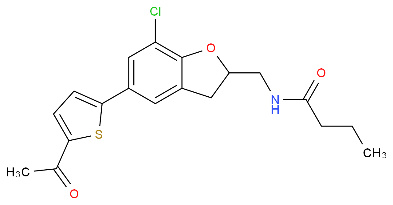 N-{[5-(5-acetyl-2-thienyl)-7-chloro-2,3-dihydro-1-benzofuran-2-yl]methyl}butanamide_分子结构_CAS_)