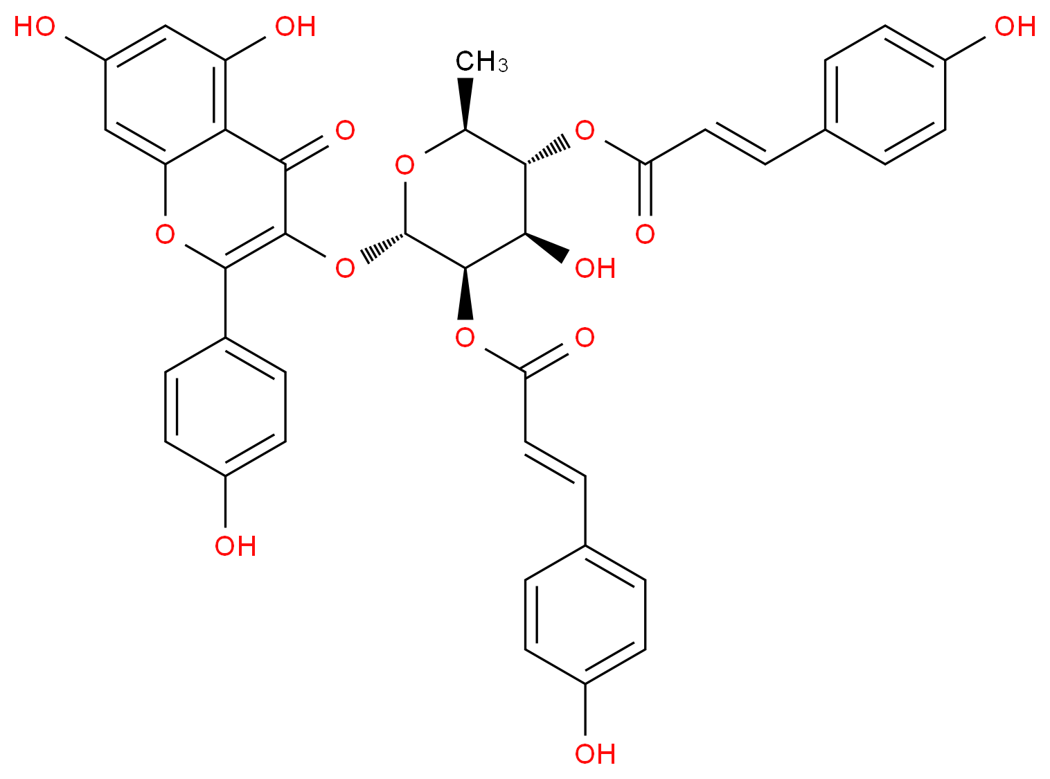 (2S,3R,4R,5R,6S)-2-{[5,7-dihydroxy-2-(4-hydroxyphenyl)-4-oxo-4H-chromen-3-yl]oxy}-4-hydroxy-5-{[(2E)-3-(4-hydroxyphenyl)prop-2-enoyl]oxy}-6-methyloxan-3-yl (2E)-3-(4-hydroxyphenyl)prop-2-enoate_分子结构_CAS_163434-73-9