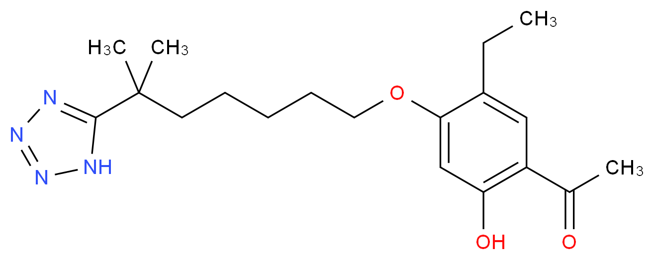 1-(5-ethyl-2-hydroxy-4-{[6-methyl-6-(1H-1,2,3,4-tetrazol-5-yl)heptyl]oxy}phenyl)ethan-1-one_分子结构_CAS_117690-79-6