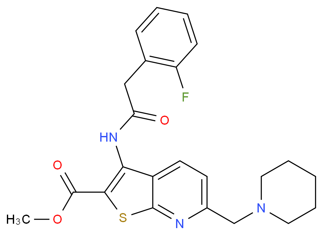 methyl 3-{[(2-fluorophenyl)acetyl]amino}-6-(1-piperidinylmethyl)thieno[2,3-b]pyridine-2-carboxylate_分子结构_CAS_)