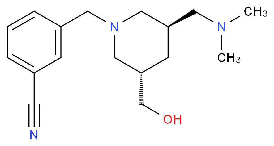 3-{[(3R*,5S*)-3-[(dimethylamino)methyl]-5-(hydroxymethyl)piperidin-1-yl]methyl}benzonitrile_分子结构_CAS_)