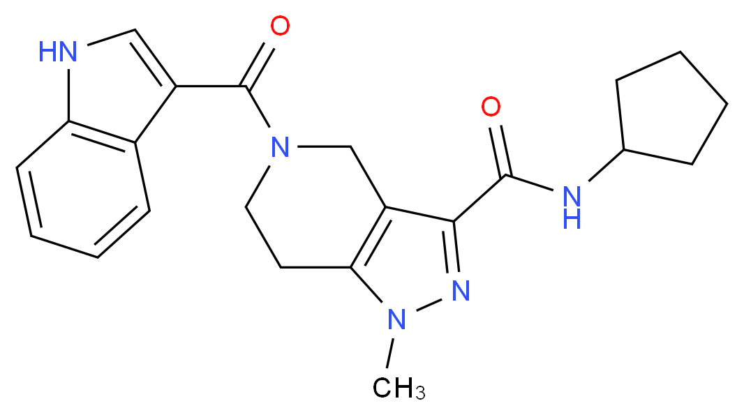 N-cyclopentyl-5-(1H-indol-3-ylcarbonyl)-1-methyl-4,5,6,7-tetrahydro-1H-pyrazolo[4,3-c]pyridine-3-carboxamide_分子结构_CAS_)