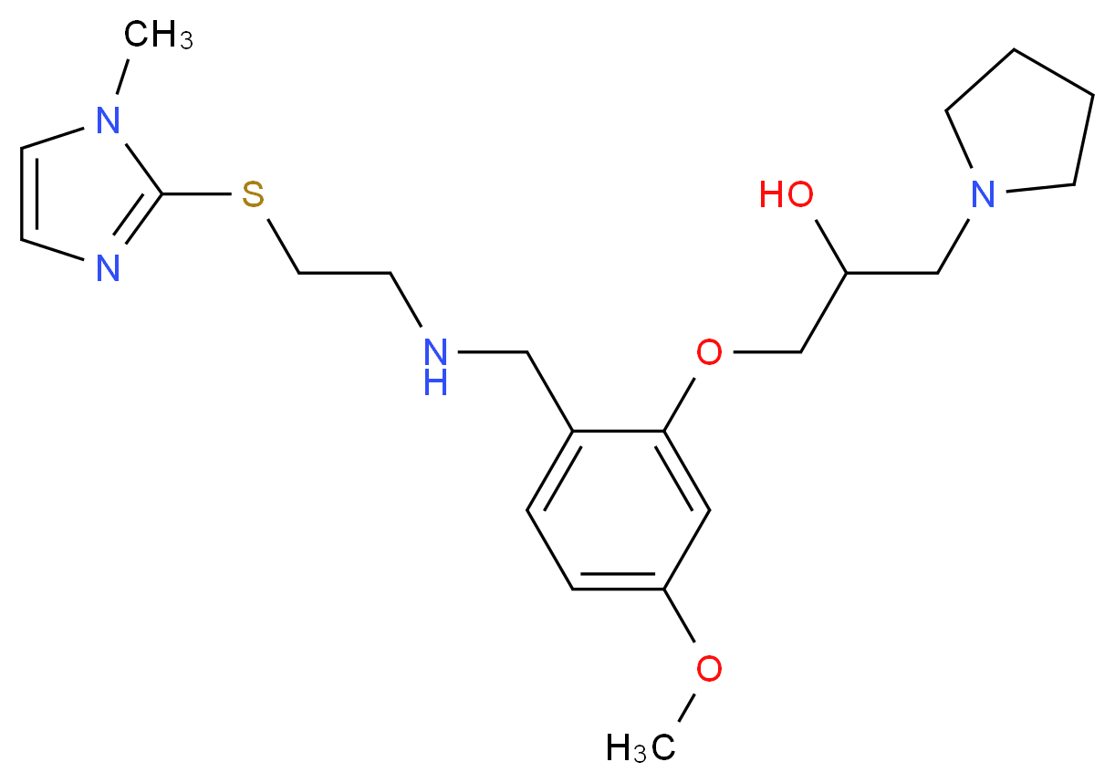 1-{5-methoxy-2-[({2-[(1-methyl-1H-imidazol-2-yl)thio]ethyl}amino)methyl]phenoxy}-3-(1-pyrrolidinyl)-2-propanol_分子结构_CAS_)