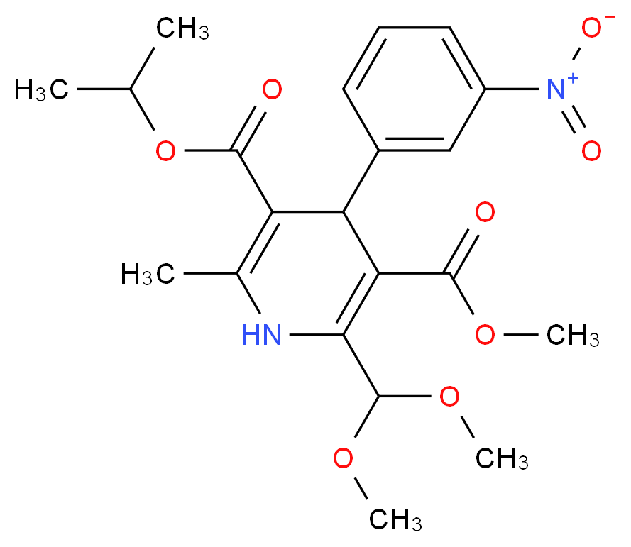 3-methyl 5-propan-2-yl 2-(dimethoxymethyl)-6-methyl-4-(3-nitrophenyl)-1,4-dihydropyridine-3,5-dicarboxylate_分子结构_CAS_75530-94-8