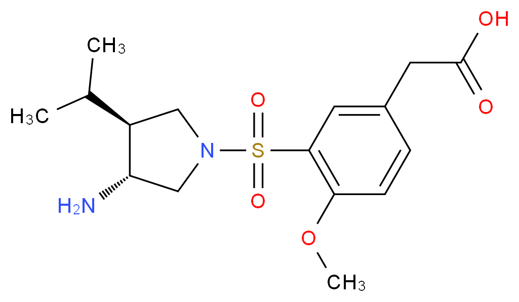 (3-{[(3R*,4S*)-3-amino-4-isopropyl-1-pyrrolidinyl]sulfonyl}-4-methoxyphenyl)acetic acid_分子结构_CAS_)