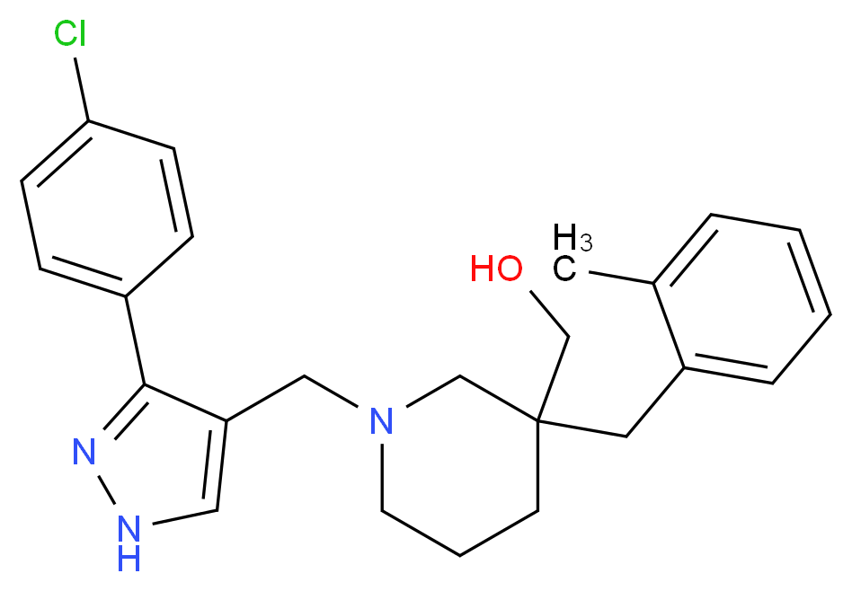 [1-{[3-(4-chlorophenyl)-1H-pyrazol-4-yl]methyl}-3-(2-methylbenzyl)-3-piperidinyl]methanol_分子结构_CAS_)