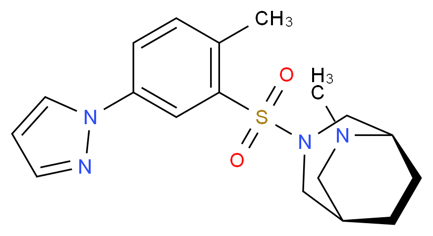 (1R*,5R*)-6-methyl-3-{[2-methyl-5-(1H-pyrazol-1-yl)phenyl]sulfonyl}-3,6-diazabicyclo[3.2.2]nonane_分子结构_CAS_)