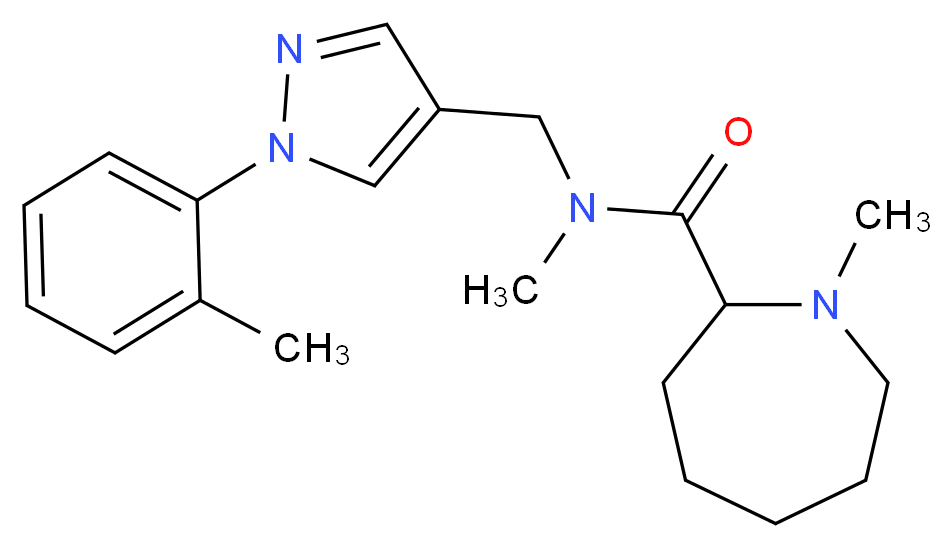 N,1-dimethyl-N-{[1-(2-methylphenyl)-1H-pyrazol-4-yl]methyl}-2-azepanecarboxamide_分子结构_CAS_)