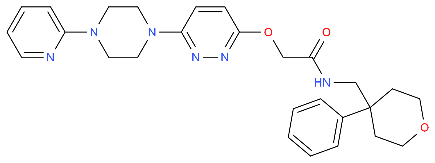 N-[(4-phenyltetrahydro-2H-pyran-4-yl)methyl]-2-({6-[4-(2-pyridinyl)-1-piperazinyl]-3-pyridazinyl}oxy)acetamide_分子结构_CAS_)