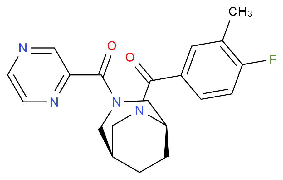 (1S*,5R*)-6-(4-fluoro-3-methylbenzoyl)-3-(2-pyrazinylcarbonyl)-3,6-diazabicyclo[3.2.2]nonane_分子结构_CAS_)